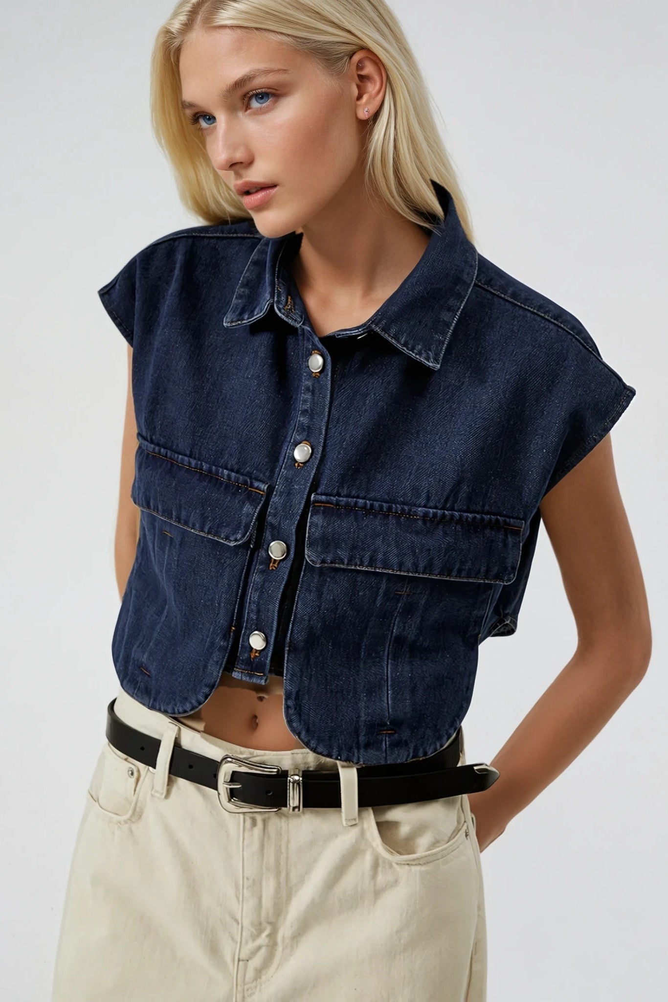 Elena Cropped Denim Top (SEPTIEMBRE)