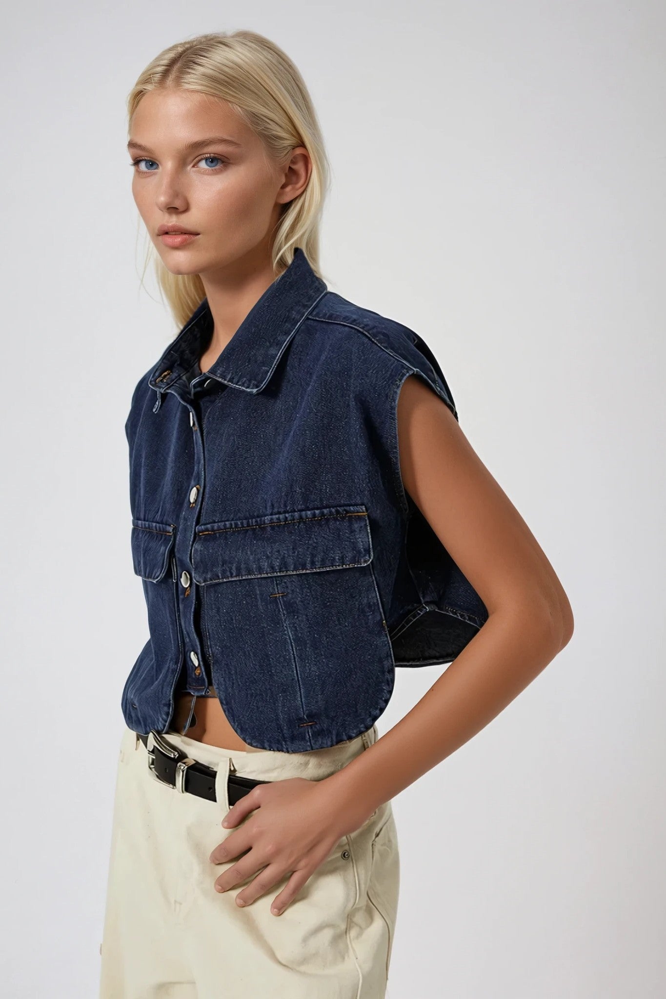 Elena Cropped Denim Top (SEPTIEMBRE)