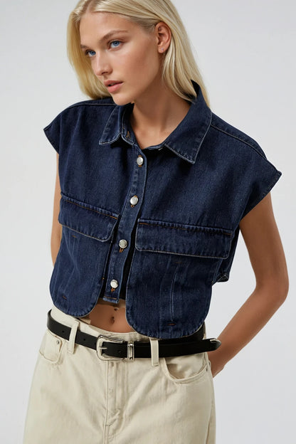 Elena Cropped Denim Top (SEPTIEMBRE)