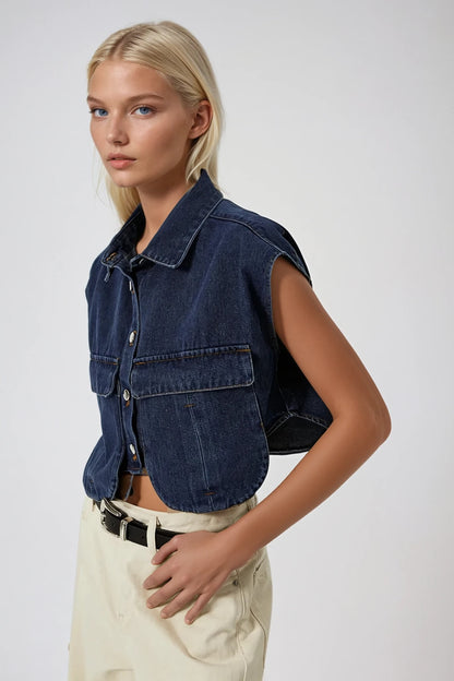 Elena Cropped Denim Top (SEPTIEMBRE)