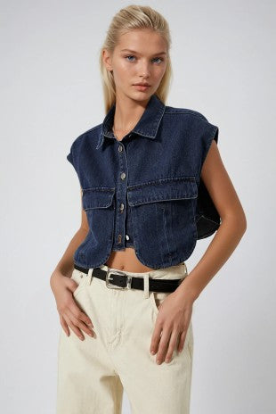 Elena Cropped Denim Top (SEPTIEMBRE)